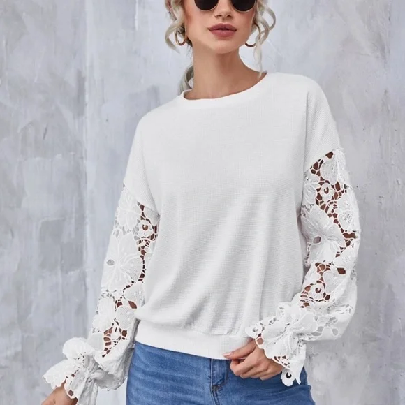 Drop shoulder lace sleeve pullover - Picture 6 of 7